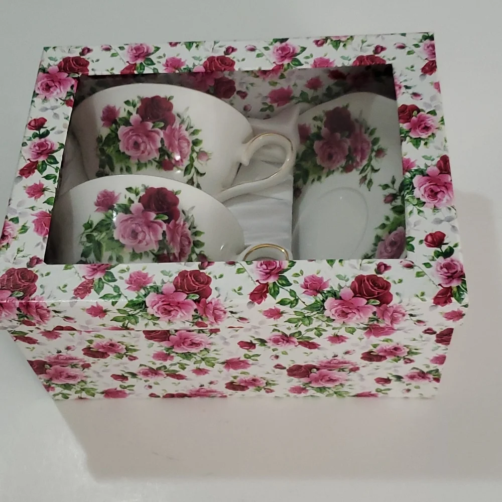 Set of Two  Vintage Floral Cups with Saucer